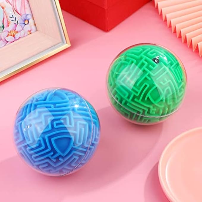 2 PIECES 3D MAZE PUZZLE BRAIN TEASERS GAMES - 4 INCHES GRAVITY MAZE BALL SPHERE PUZZLE TOY CUBE - EDUCATIONAL TOYS FOR STUDENTS, TEENS, ADULTS (BLUE, GREEN) - Image 4